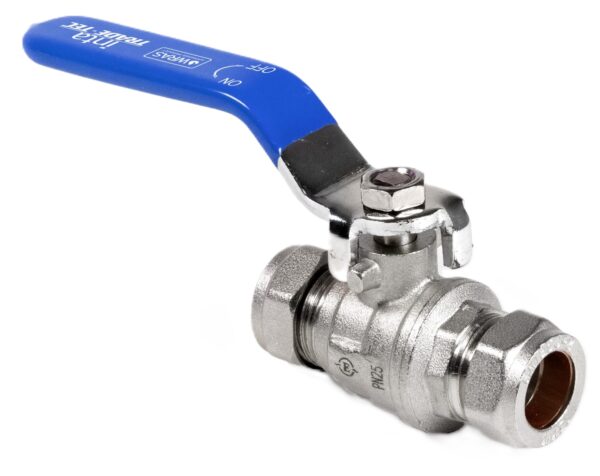 15mm Full Bore Compression Ball Valve with Lever Handle (Inc Red & Blue Sleeves)