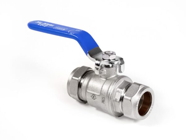 22mm Full Bore Compression Ball Valve with Lever Handle (Inc Red & Blue Sleeves)