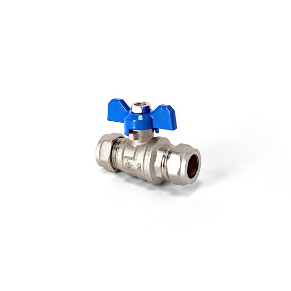 15mm Full Bore Compression Ball Valve with Butterfly Handle (Inc Red & Blue Handles)