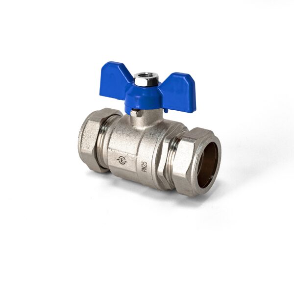 28mm Full Bore Compression Ball Valve with Butterfly Handle (Inc Red & Blue Handles)